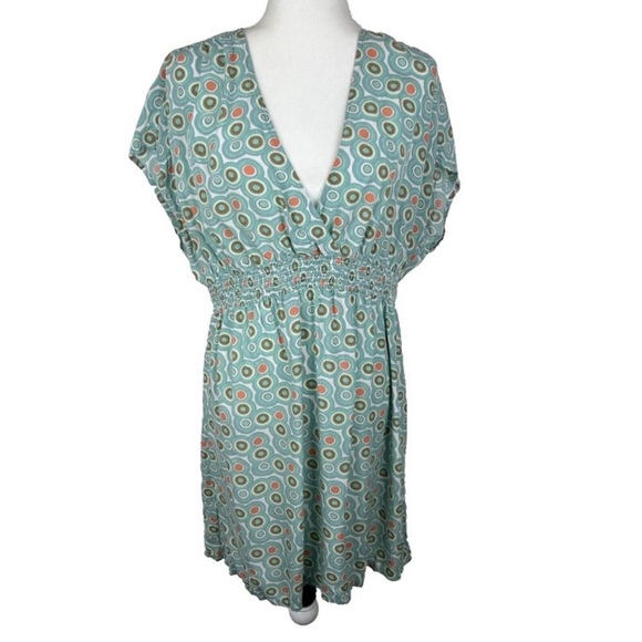 Relax Tommy Bahama Dress Women XL Green Circles Print Fit Flare Surplice Mini - Picture 1 of 6